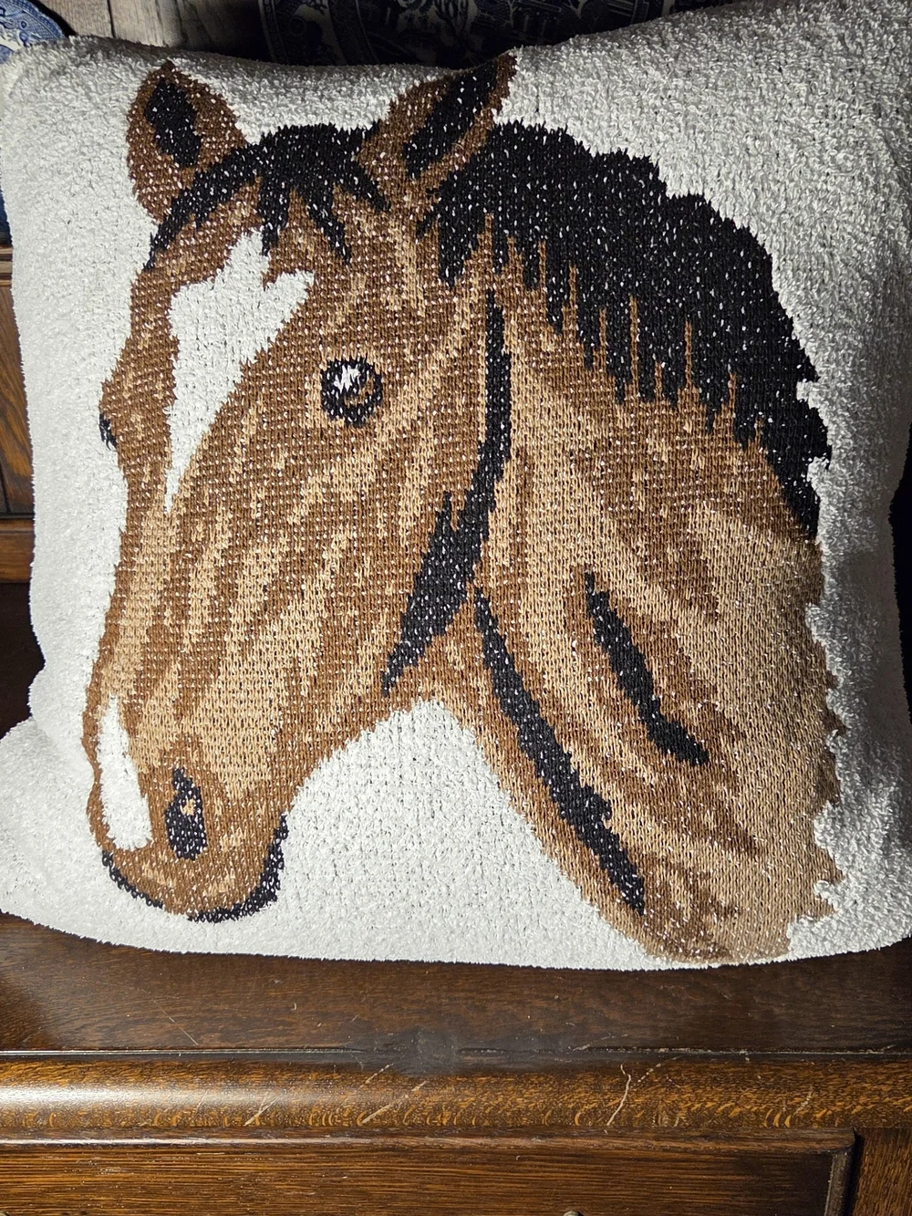 Horse Head Accent Pillow in Brown and Black - Decorative Throw Cushion